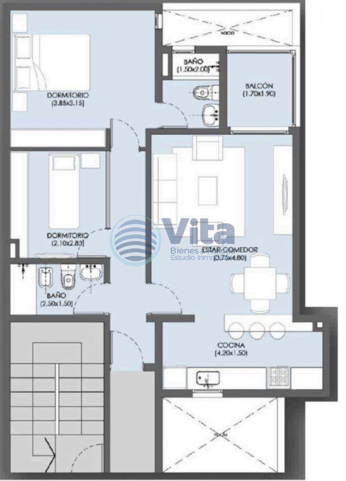 DEPARTAMENTO EN VENTA 2 DORM -EDIFICIO MADROÑO 3°Piso